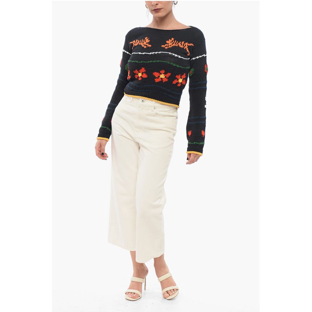 Kenzo Jacquard Cotton Blend Crop Sweater