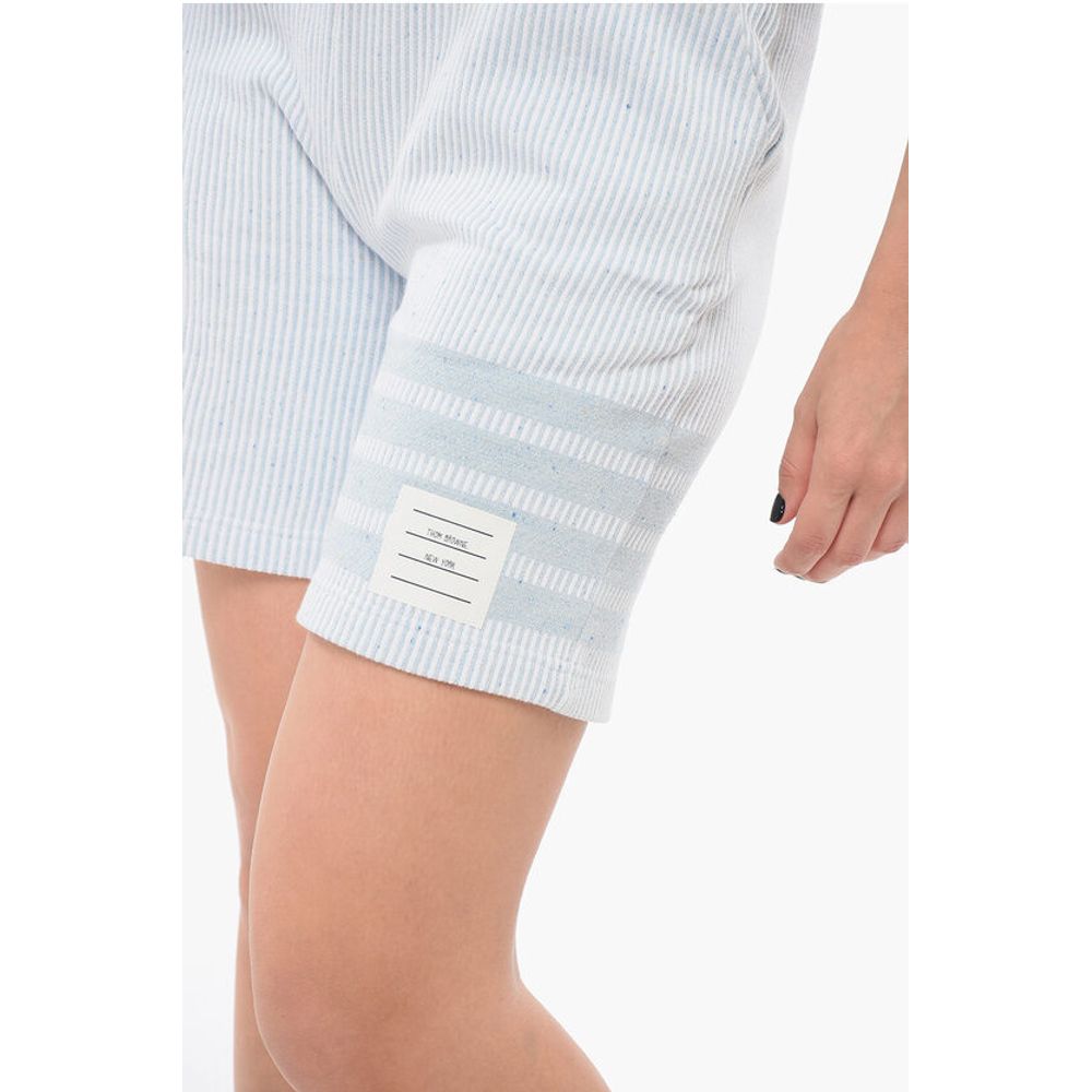 Thom Browne Drawstringed Silk Blend Shorts with Awning Motif
