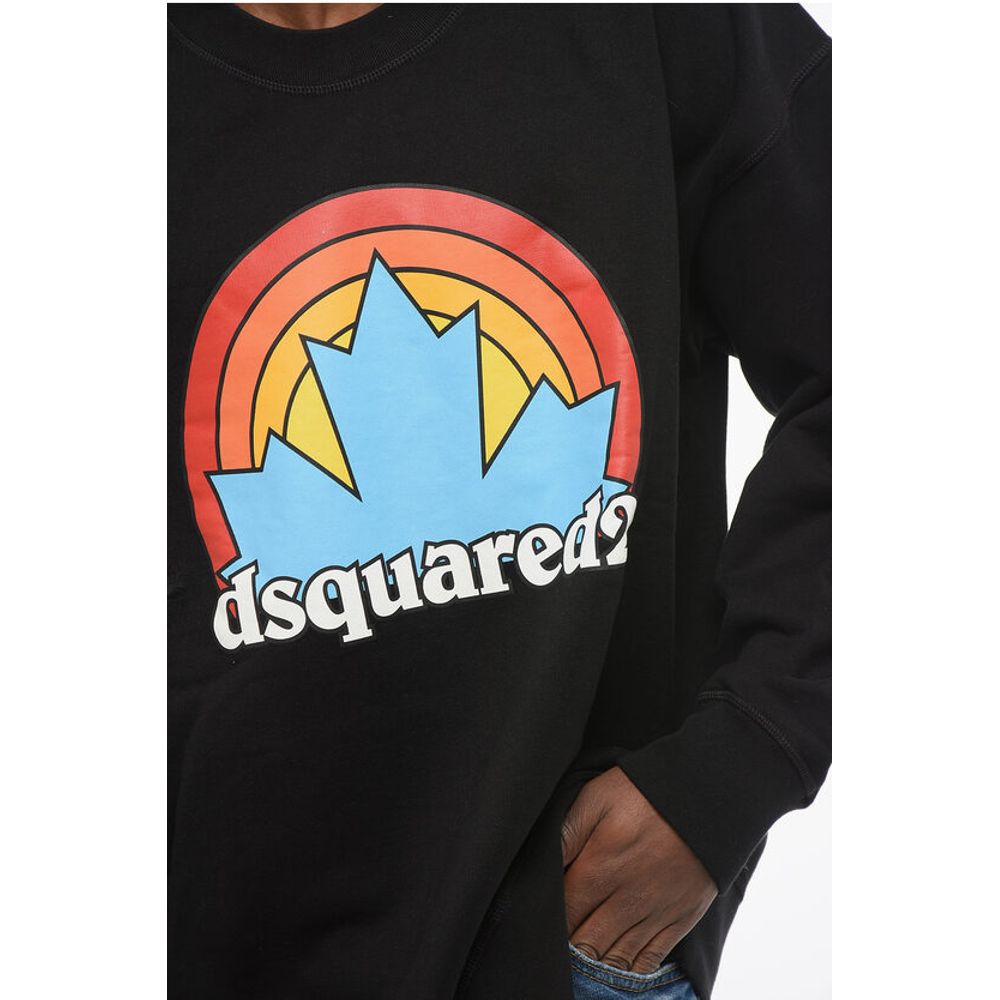 Dsquared² Crew Neck RAINBOW LEAF Fleeced Cotton Sweatshirt