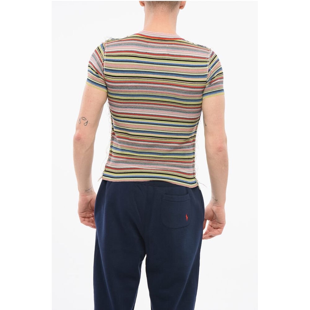 Maison Margiela Short-sleeved REVERSE Crew Neck Sweater with Striped Motif