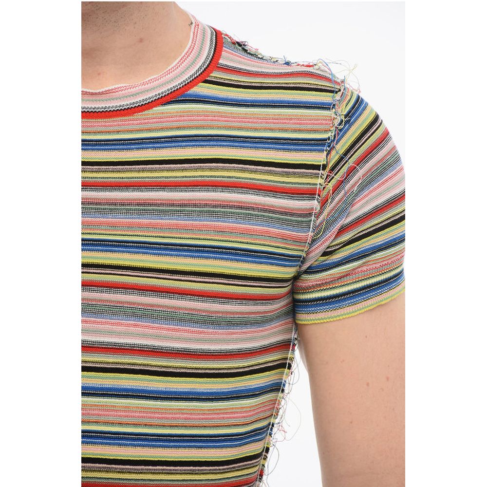 Maison Margiela Short-sleeved REVERSE Crew Neck Sweater with Striped Motif