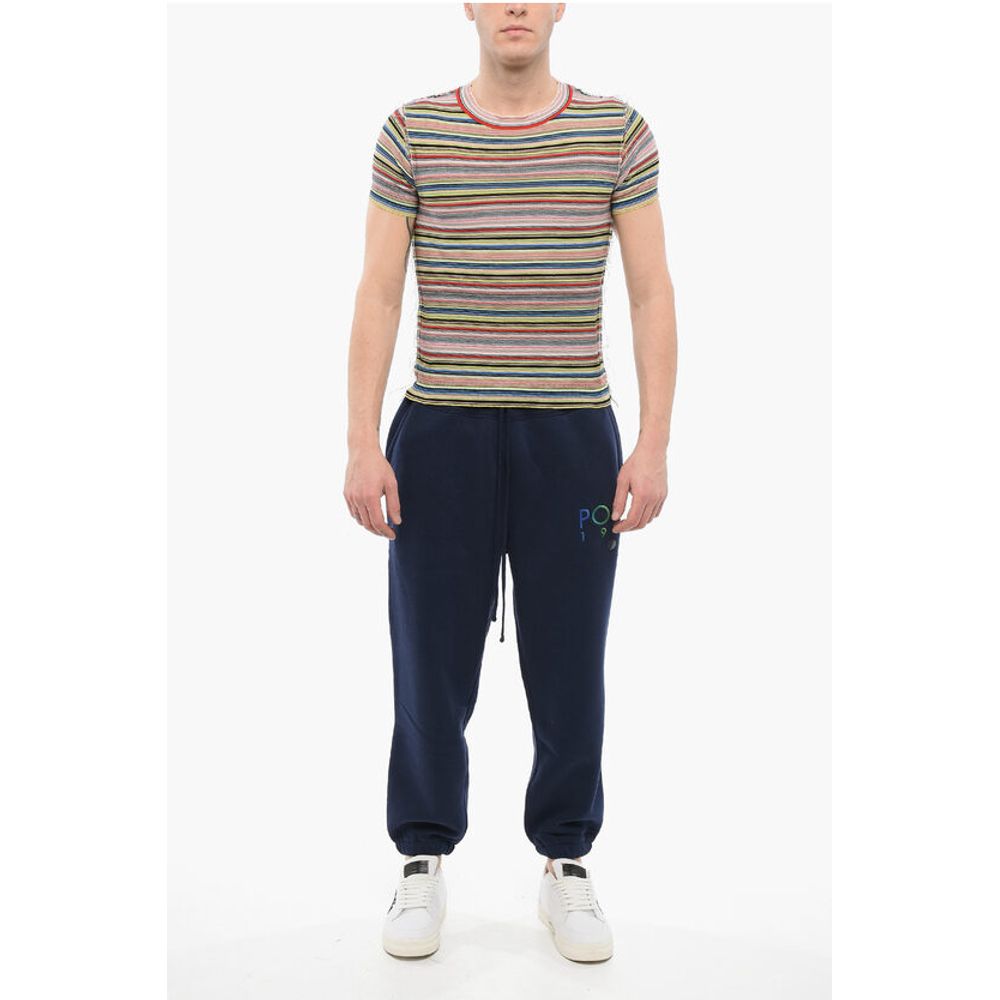 Maison Margiela Short-sleeved REVERSE Crew Neck Sweater with Striped Motif