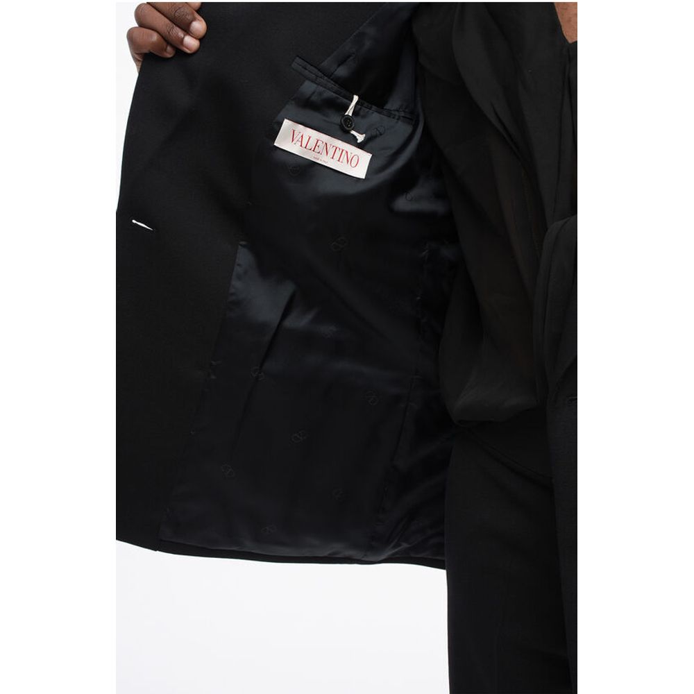 Valentino Double-breasted Virgin Wool Blazer with Tie Detail