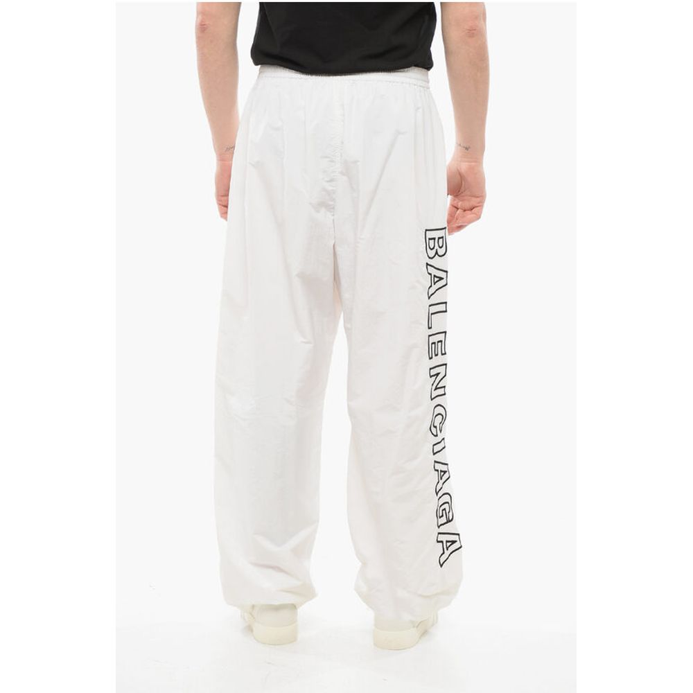 Balenciaga Elastic Waistbanded Wide Leg Pants with Embroidered Logo