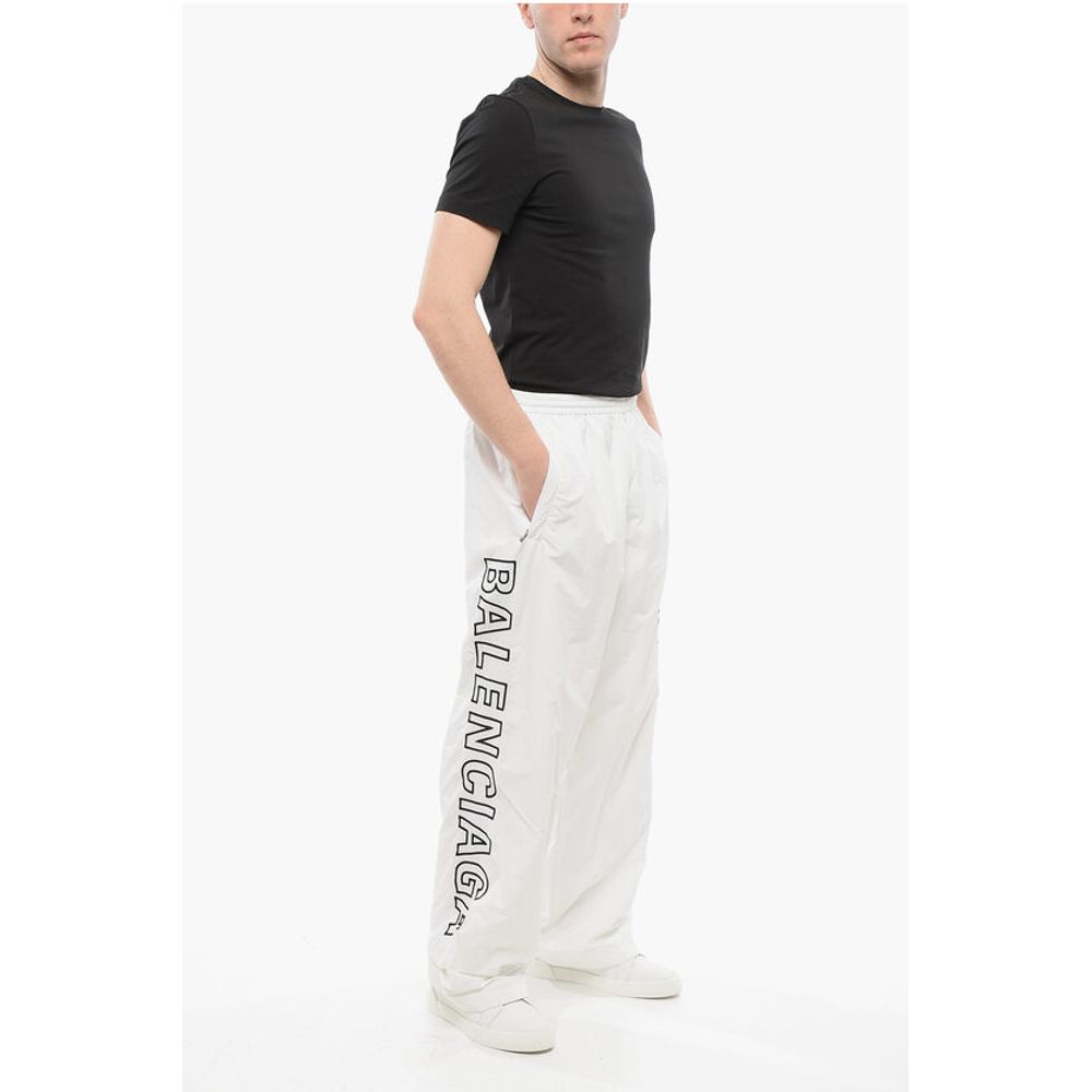Balenciaga Elastic Waistbanded Wide Leg Pants with Embroidered Logo