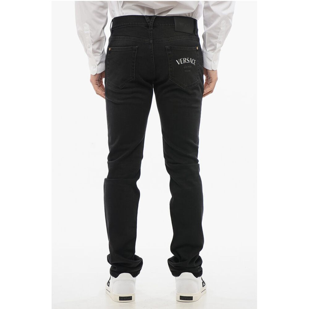 Versace Cotton Slim Fit Denims with Embroidered Logo 17cm