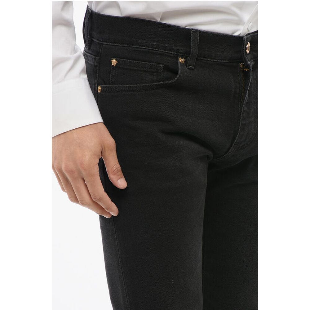 Versace Cotton Slim Fit Denims with Embroidered Logo 17cm