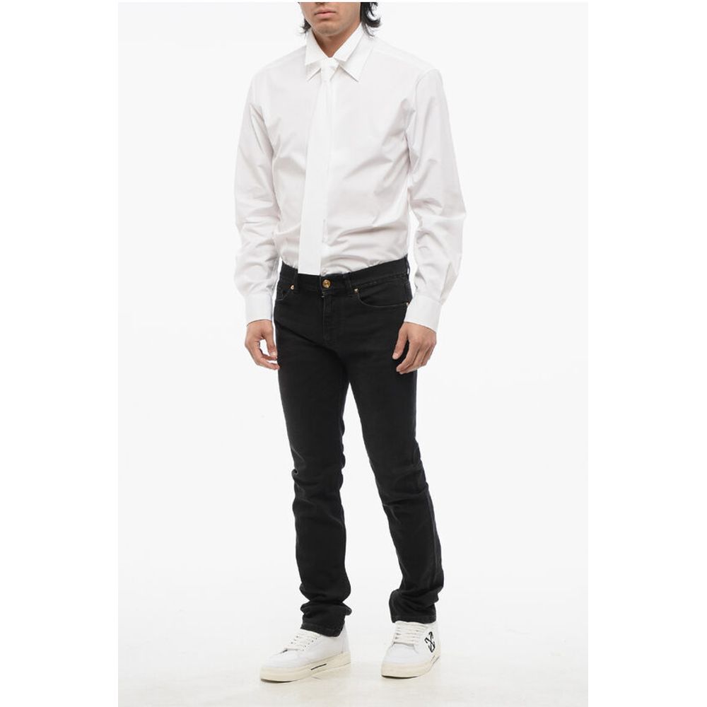 Versace Cotton Slim Fit Denims with Embroidered Logo 17cm