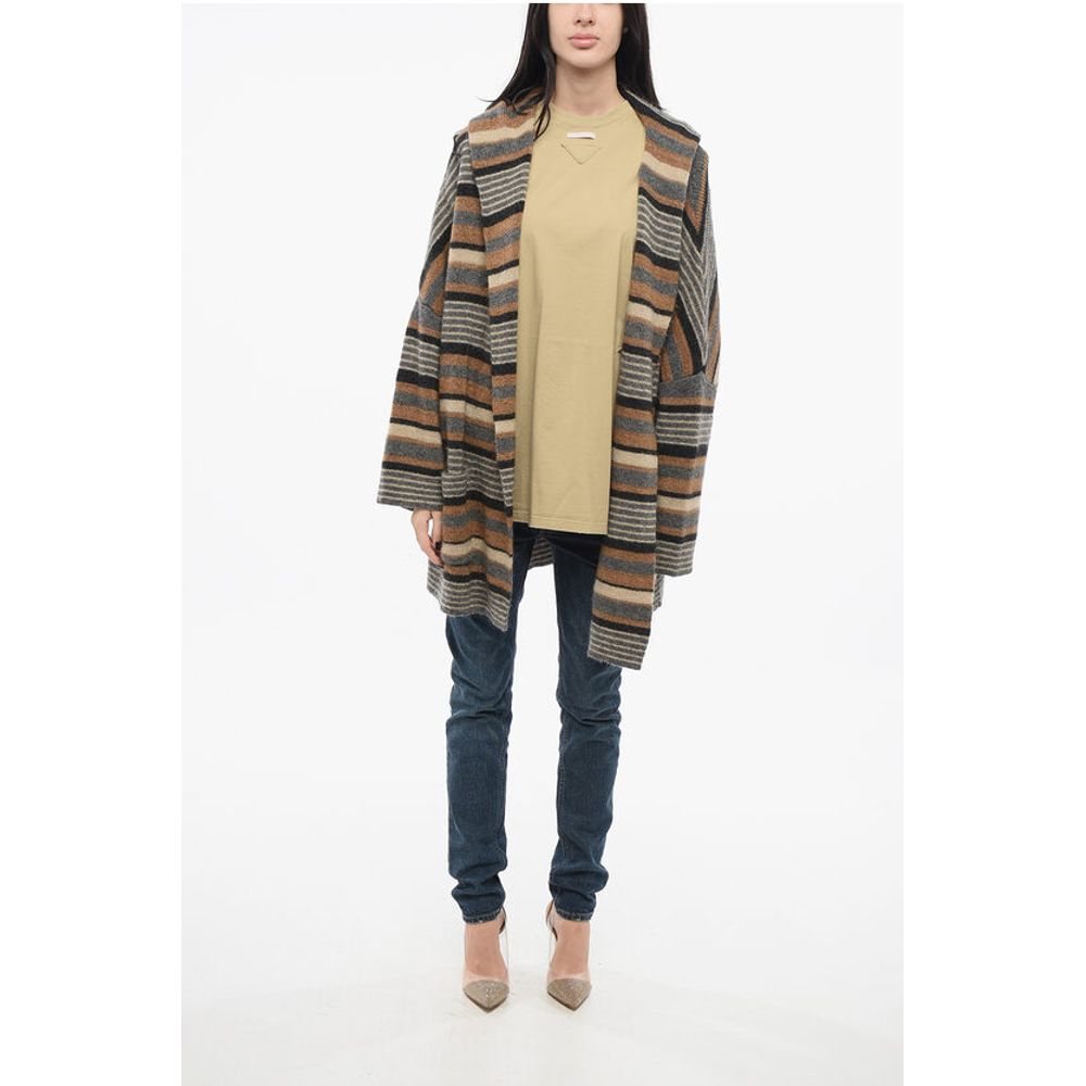 Woolrich Striped Wool Blend Maxi Cardigan with Hood