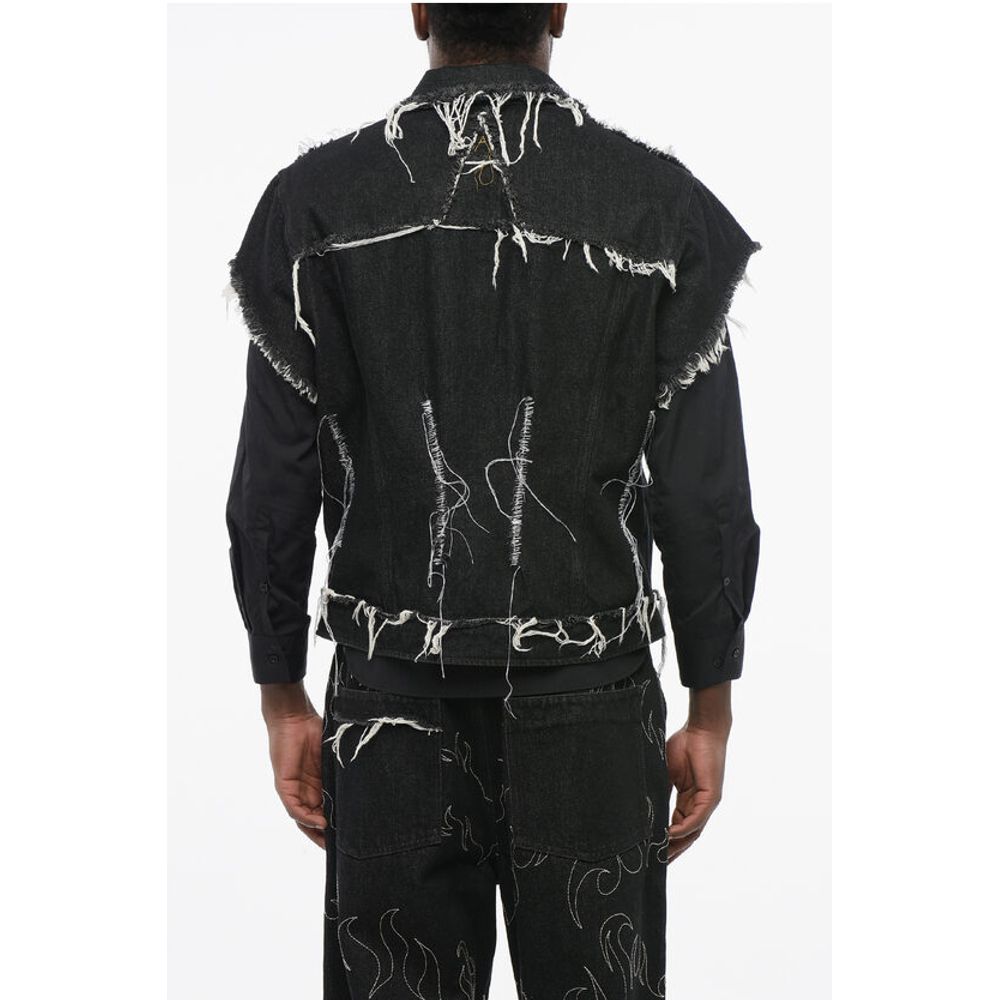 Airei Short Sleeved Denim Jacket with Frayed Details