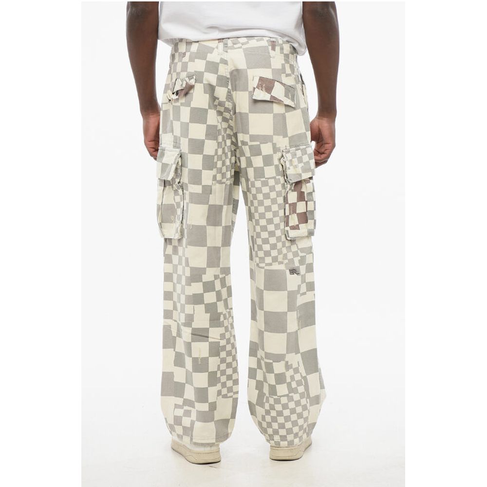 ERL Distressed Effect Two-Tone Checked Cargo Pants