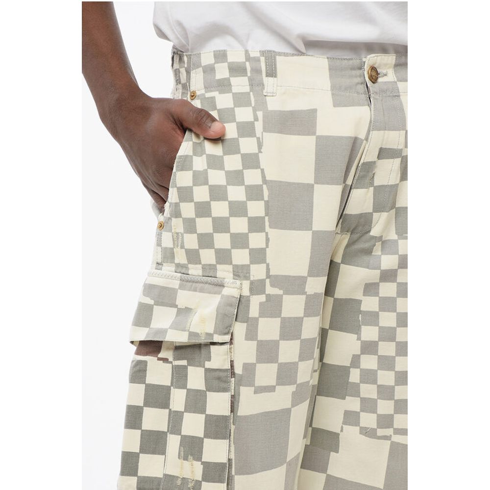 ERL Distressed Effect Two-Tone Checked Cargo Pants