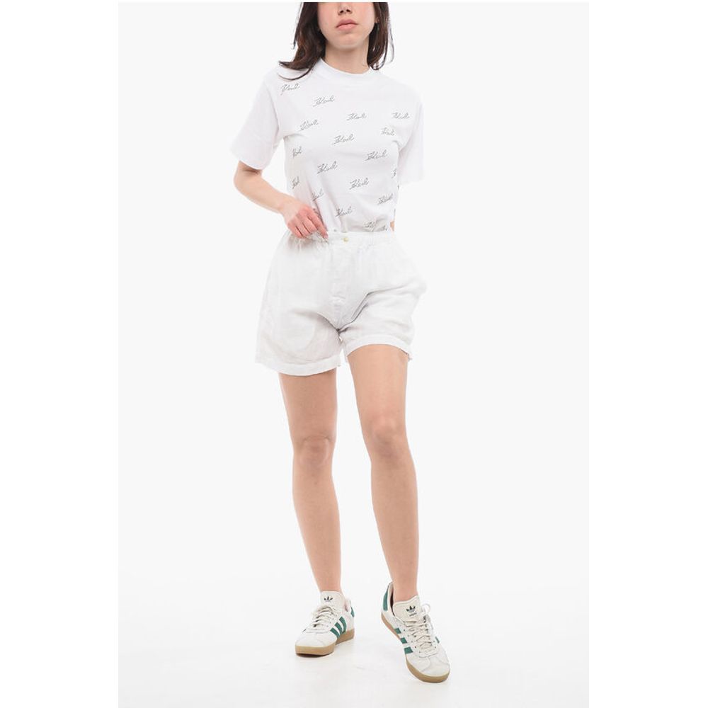 Finamore 1925 Solid Color Linen and Cotton Shorts with Elastic Waistband