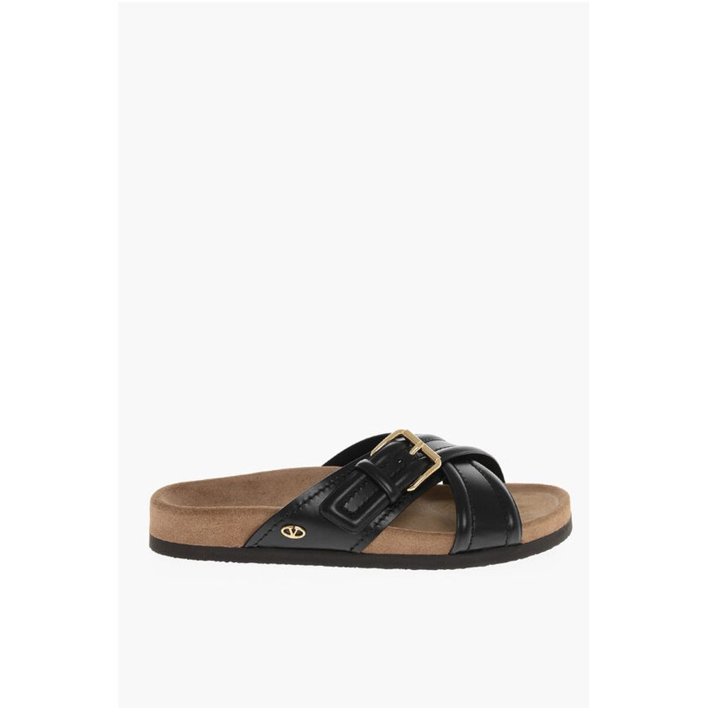Valentino Leather Criss Cross Sliders with Rubber Sole