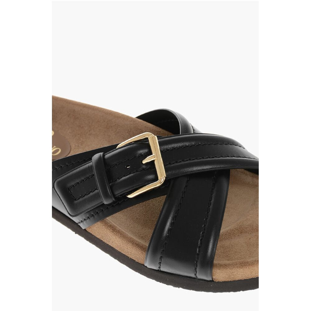 Valentino Leather Criss Cross Sliders with Rubber Sole