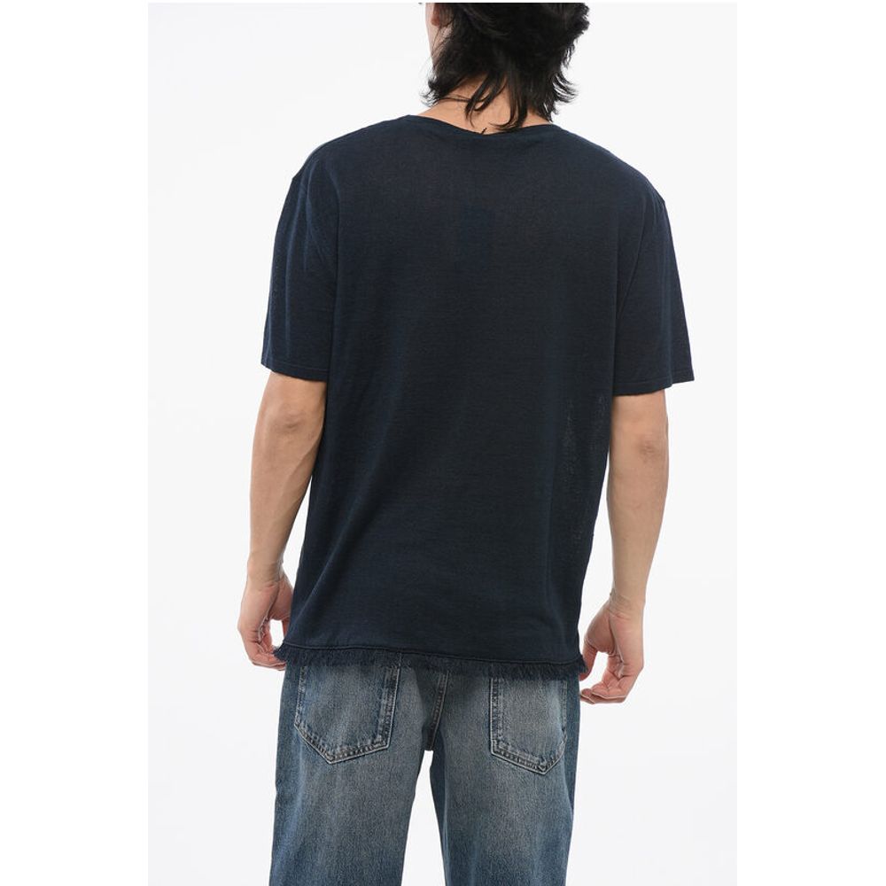 Alanui Linen Crew-neck T-Shirt with Frayed Hem