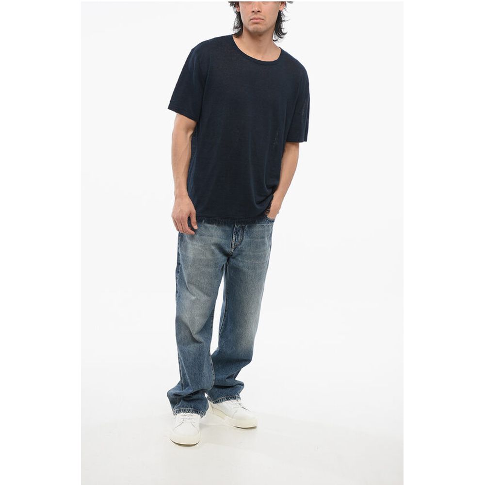 Alanui Linen Crew-neck T-Shirt with Frayed Hem
