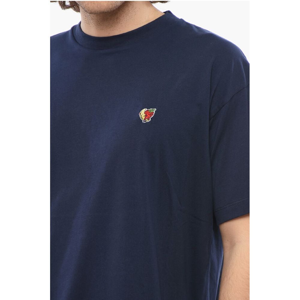 Sky High Farm Solid Color Crew-neck T-Shirt with Contrasting Embroidery