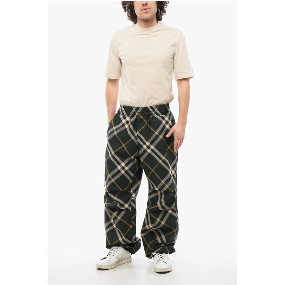 Burberry Tartan Patterned Nylon Sweatpants with Drawstringed Ankle