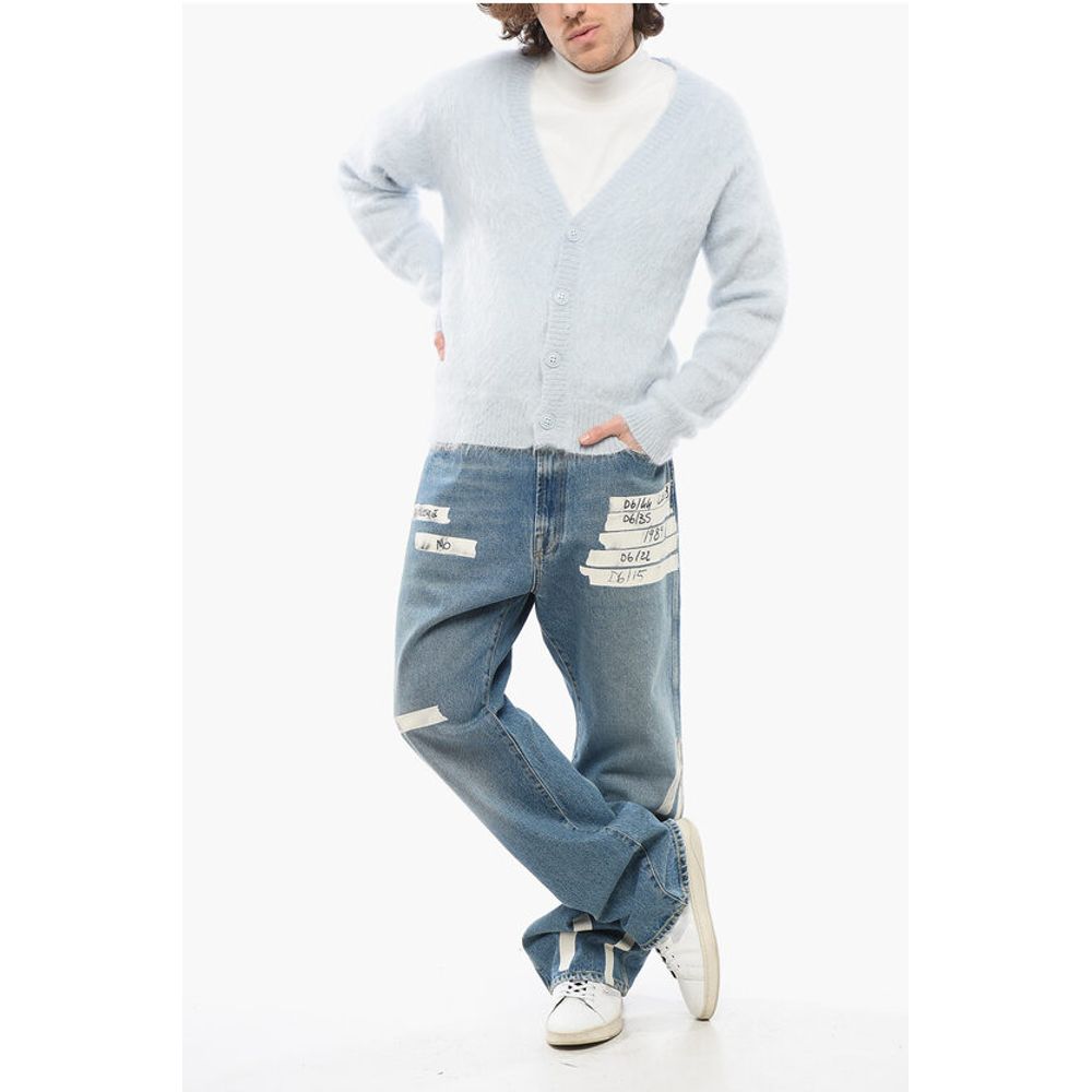 1989 Studio Solid Color V-Neck Fuzzy Cardigan with Embroidered Logo