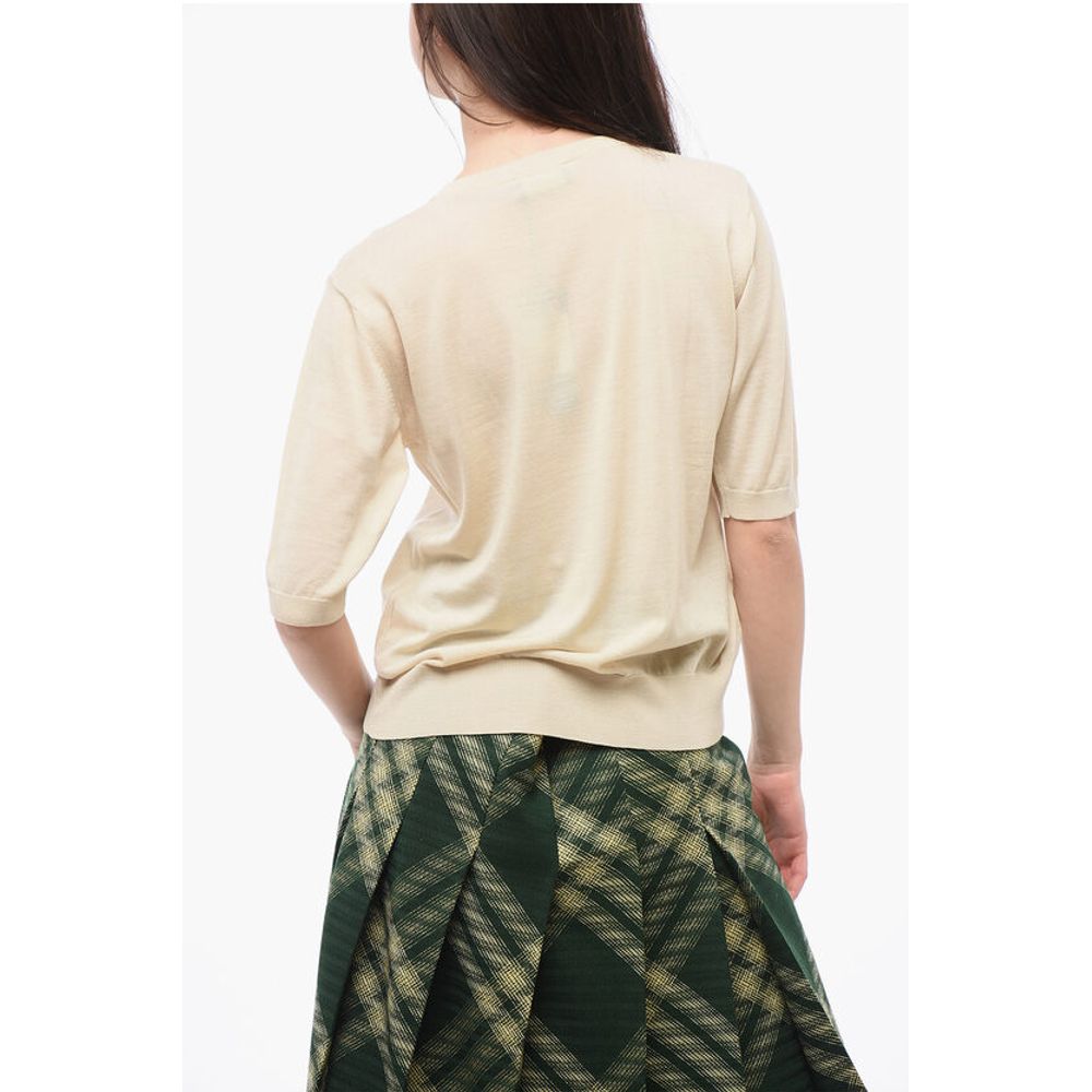 Roberto Collina Short Sleeved Merino Wool Crewneck Sweater with Breast Pocke