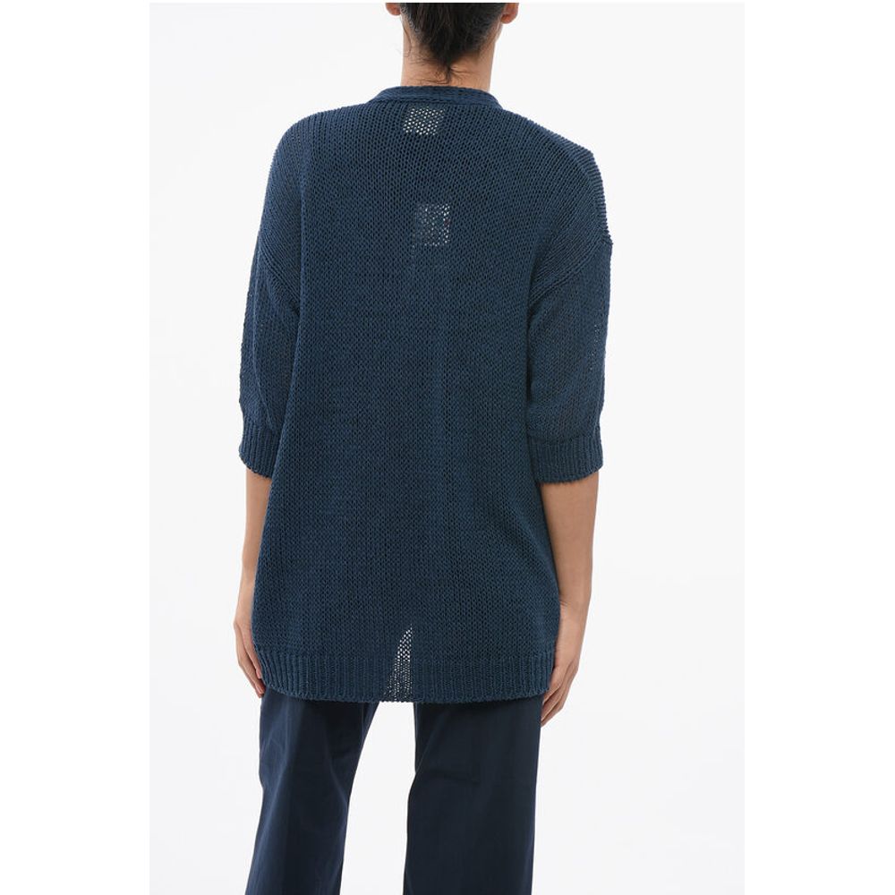 Roberto Collina Short Sleeved Cotton Blend Open Front Cardigan