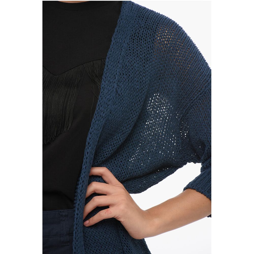 Roberto Collina Short Sleeved Cotton Blend Open Front Cardigan