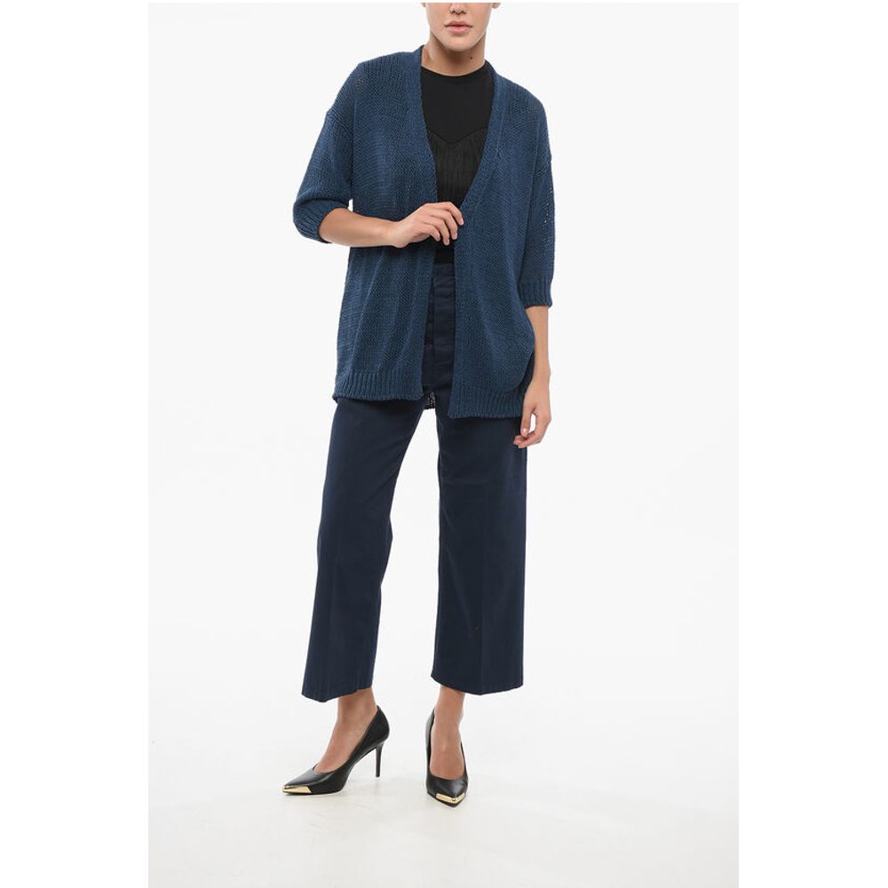 Roberto Collina Short Sleeved Cotton Blend Open Front Cardigan