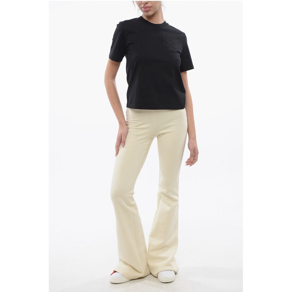 Palm Angels Cropped T-shirt With Embroidered Logo