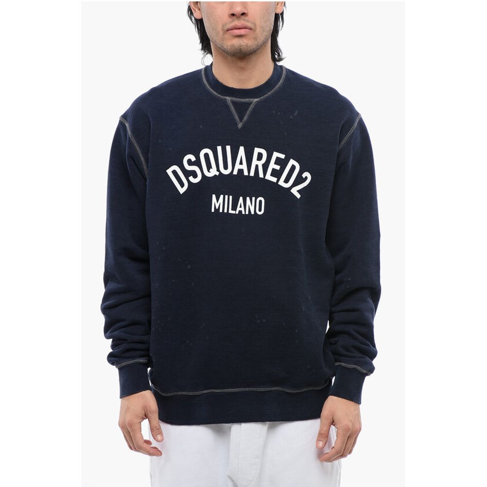 Dsquared² Distressed Effect Cool Fit Brushed Cotton Crewneck Sweater