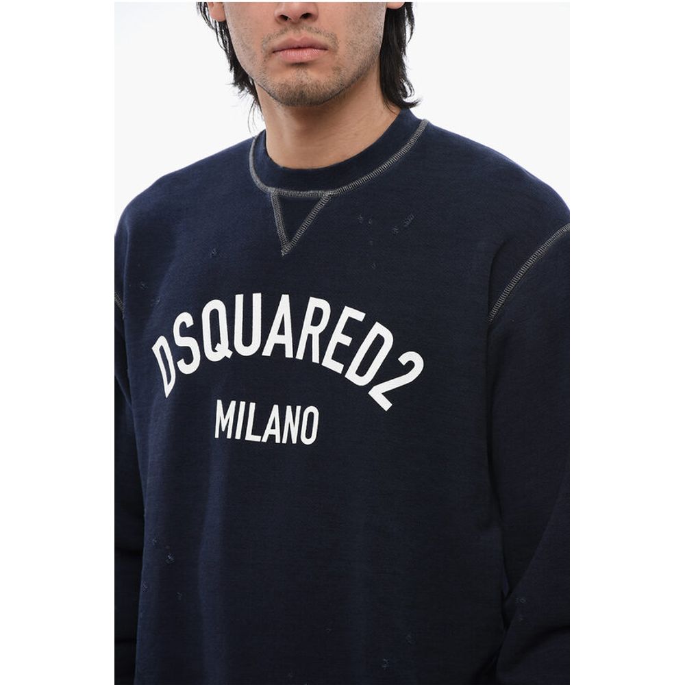 Dsquared² Distressed Effect Cool Fit Brushed Cotton Crewneck Sweater