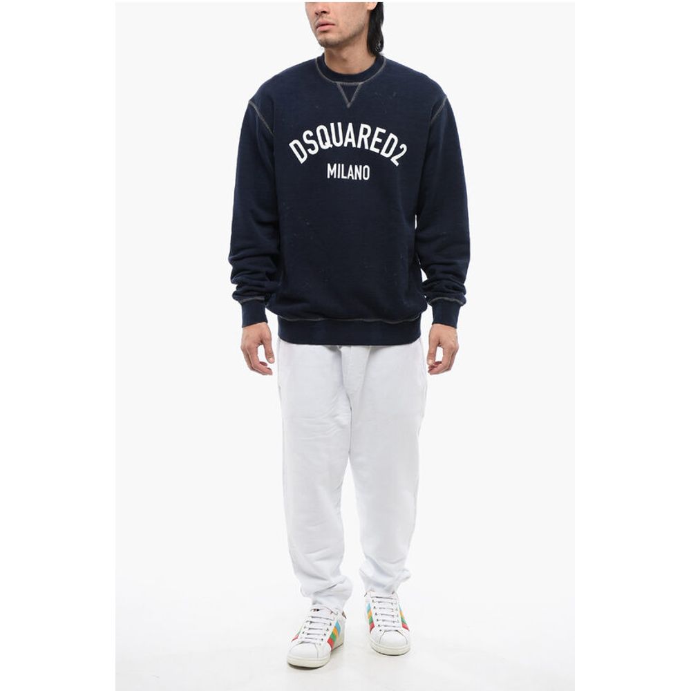 Dsquared² Distressed Effect Cool Fit Brushed Cotton Crewneck Sweater