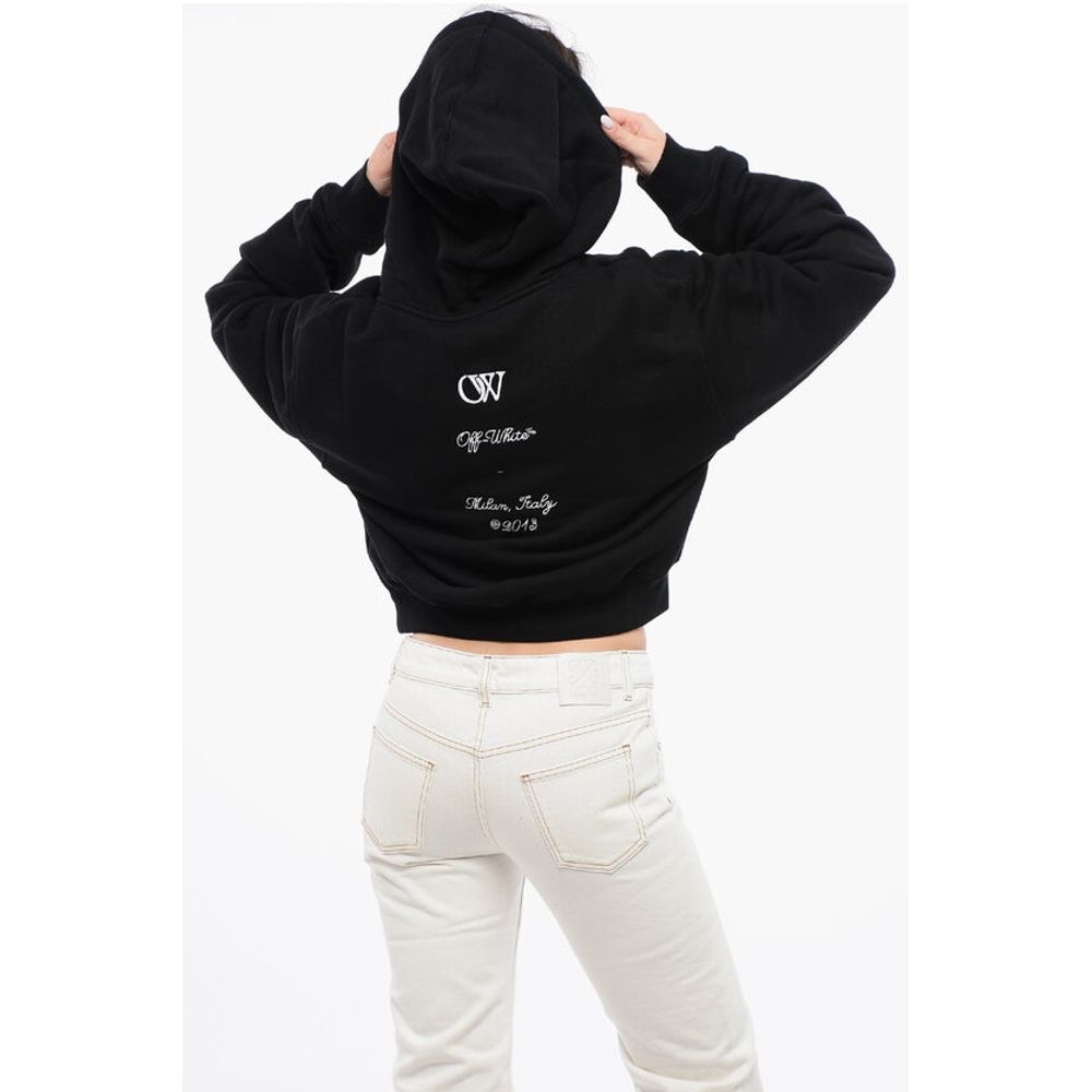 Off-White Cotton Hoodie with Contrast Embroidery