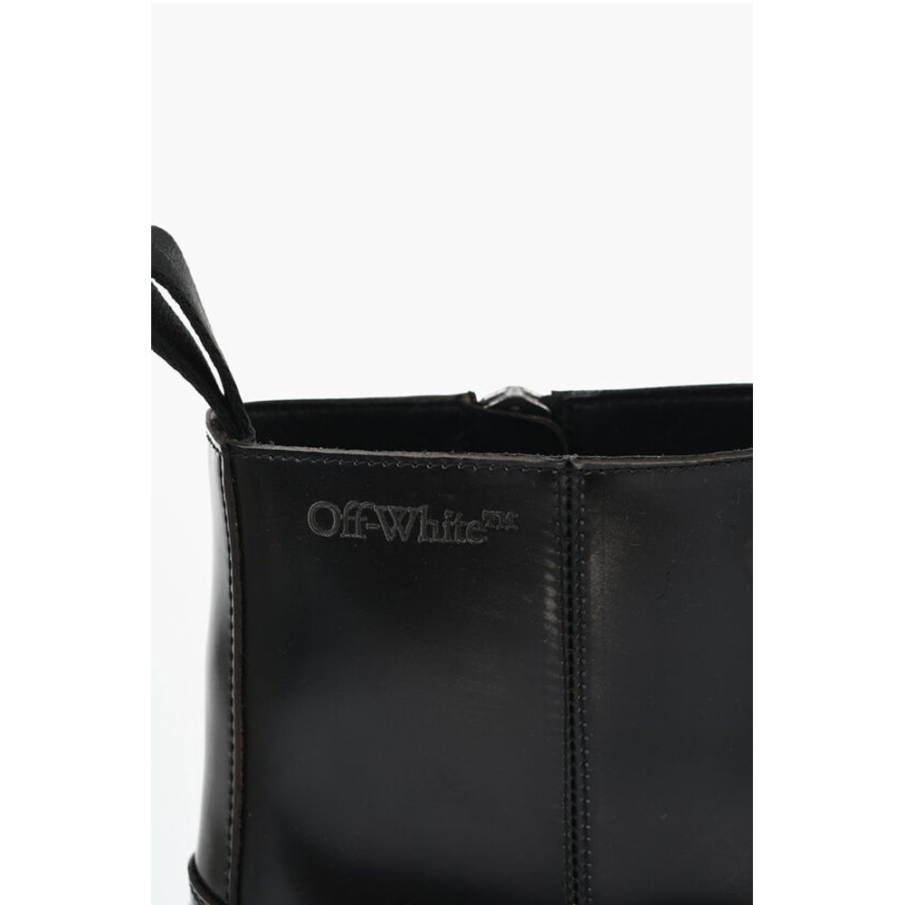Off-White Leather MOTOR Booties With Embossed Chunky Sole