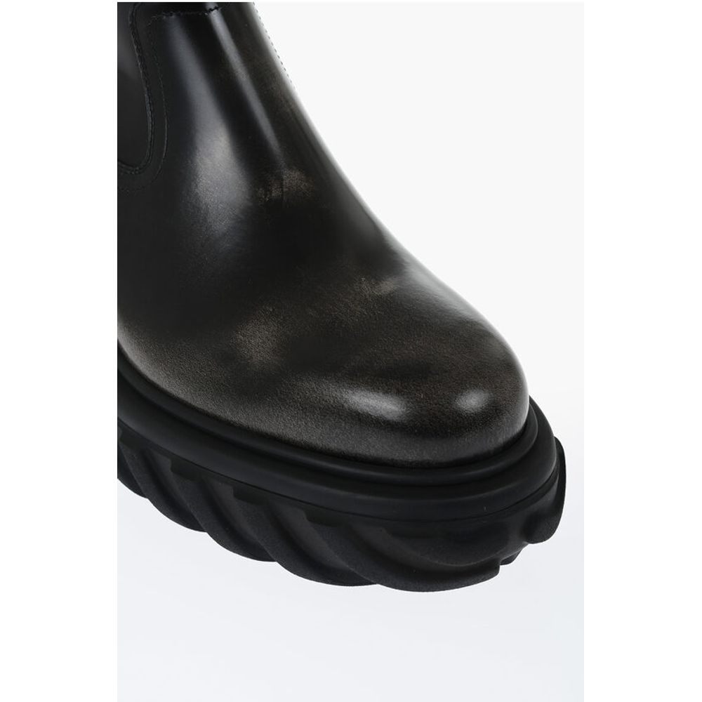Off-White Leather MOTOR Booties With Embossed Chunky Sole