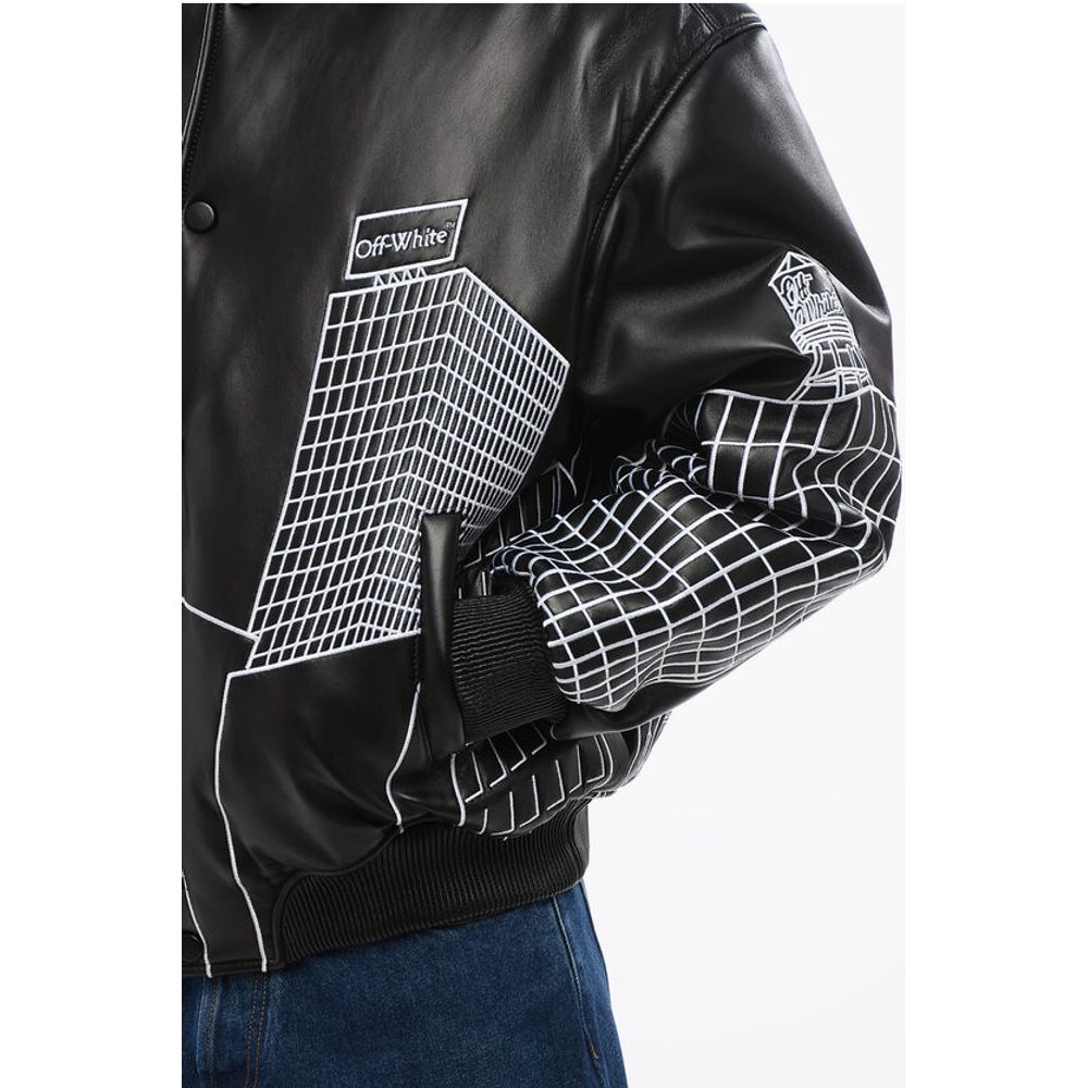 Off-White Leather SKYLINE Varsity Bomber