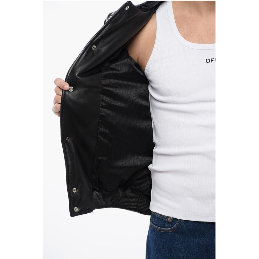 Off-White Leather SKYLINE Varsity Bomber