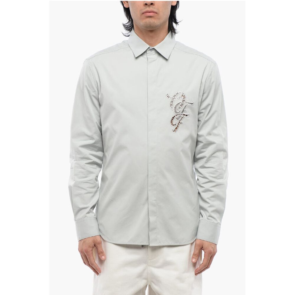 Off-White Cotton NATLOVER Shirt with Openwork Embroidery