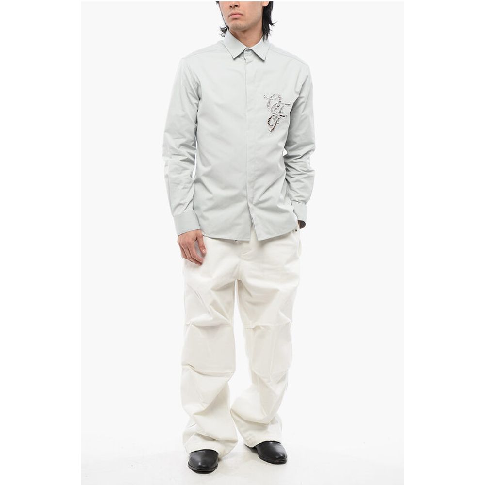 Off-White Cotton NATLOVER Shirt with Openwork Embroidery