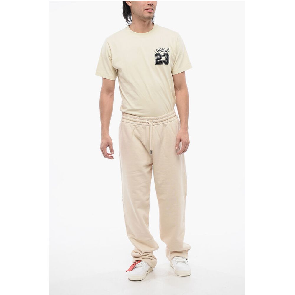 Off-White Embroidered Brushed Cotton Joggers