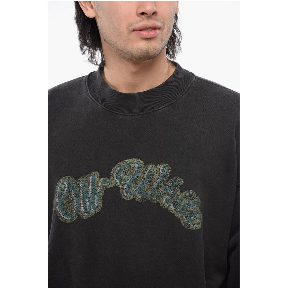 Off-White Brushed Cotton Printed BACCHUS Crewneck Sweatshirt