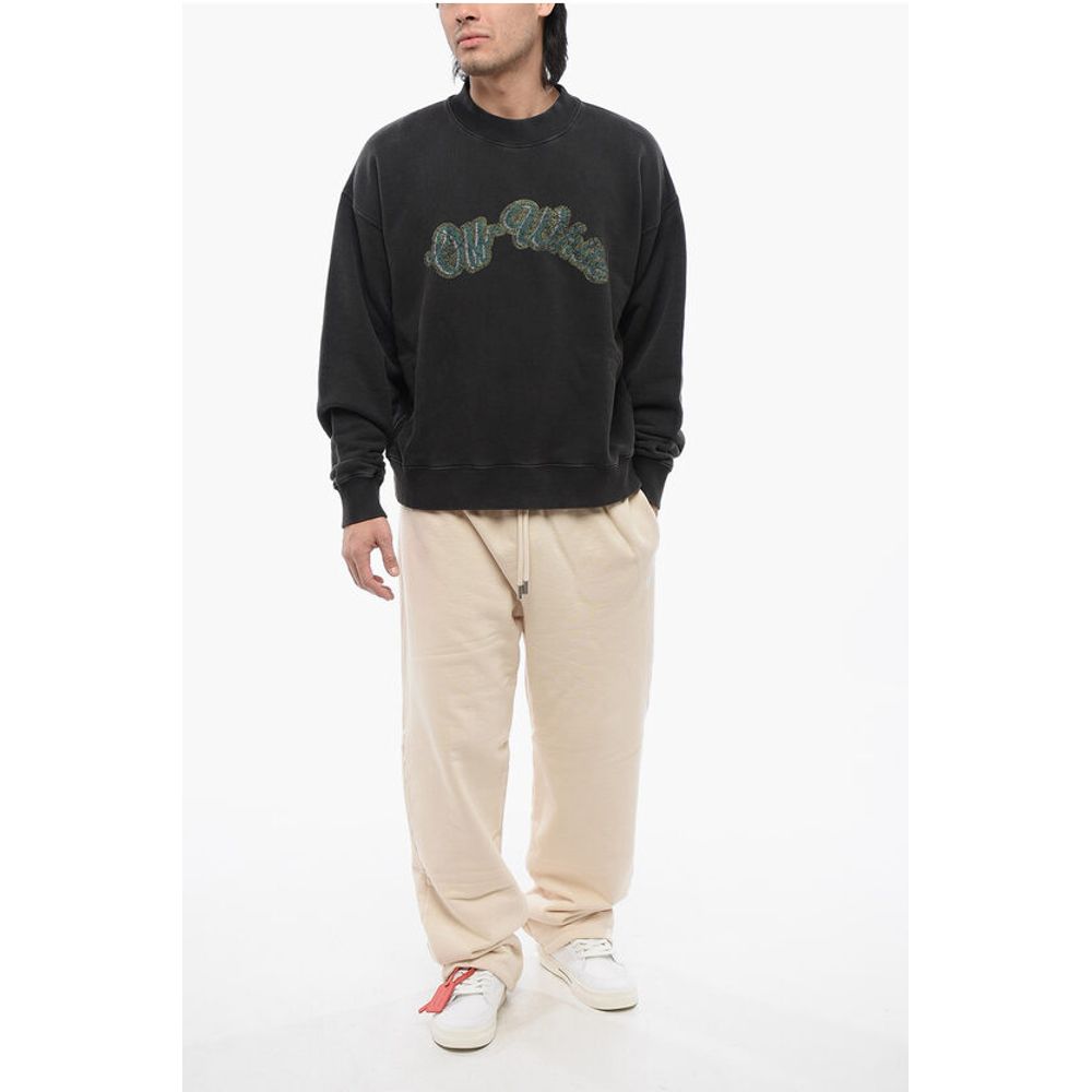 Off-White Brushed Cotton Printed BACCHUS Crewneck Sweatshirt