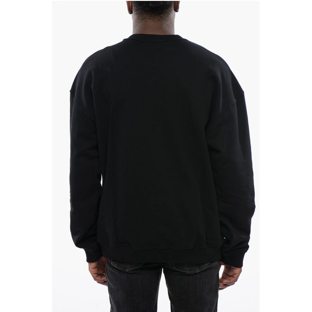 Diesel Solid Color S-NABEL-M Crew-neck Sweatshirt with Cracked Effe