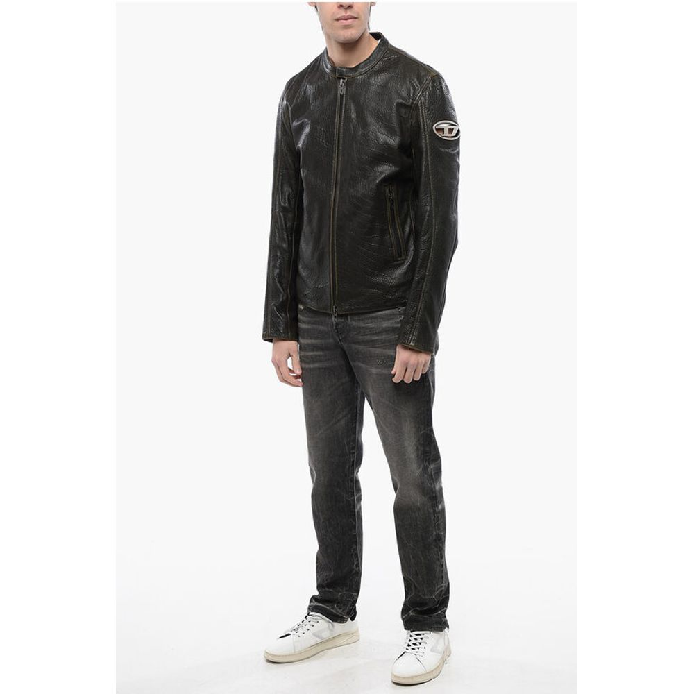 Diesel RED TAG Leather L-COBBE Jacket with Cut-Out Detail on Sleeve