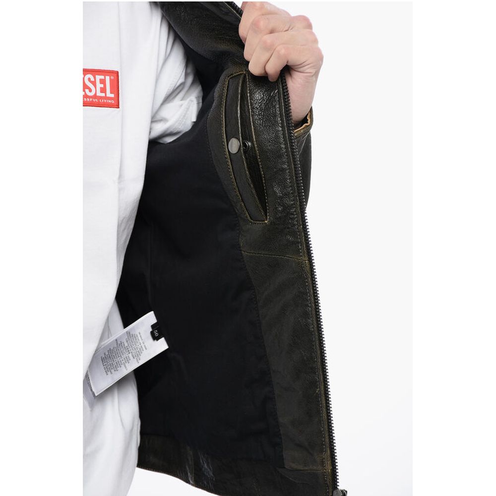 Diesel RED TAG Leather L-COBBE Jacket with Cut-Out Detail on Sleeve