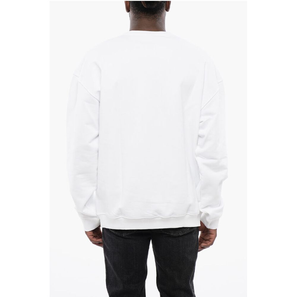 Diesel Solid Color S-NABEL-M Crew-neck Sweatshirt with Cracked Effe