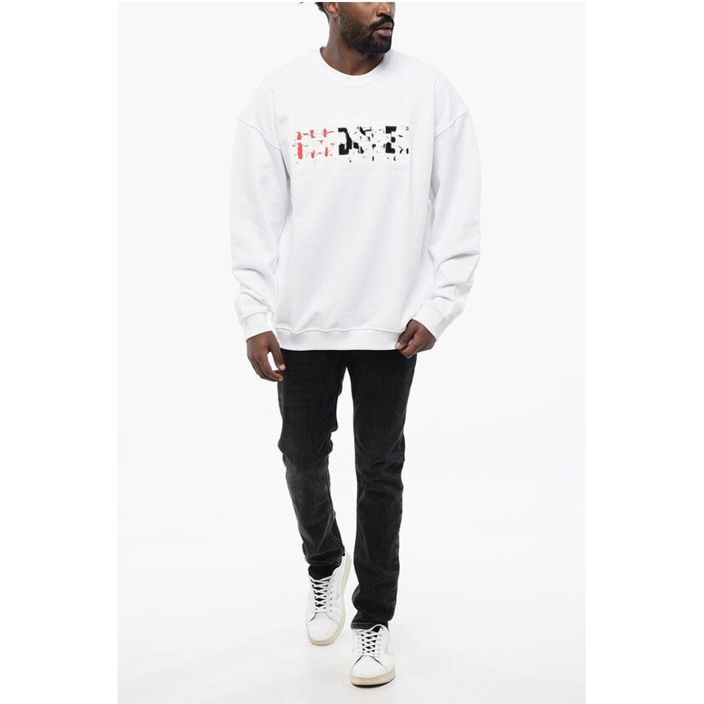 Diesel Solid Color S-NABEL-M Crew-neck Sweatshirt with Cracked Effe
