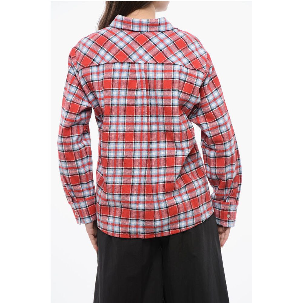 Woolrich Plaid Check Cotton Blend Overshirt with Fringed Details