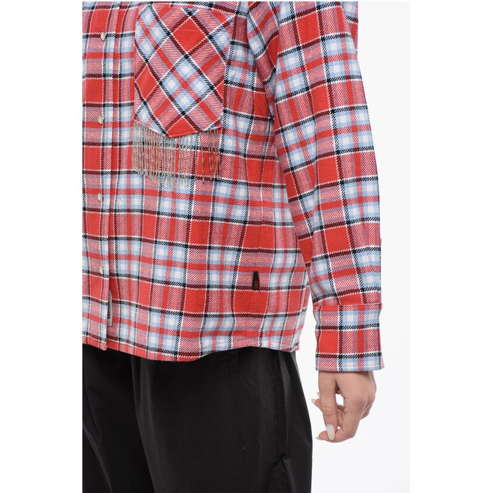 Woolrich Plaid Check Cotton Blend Overshirt with Fringed Details