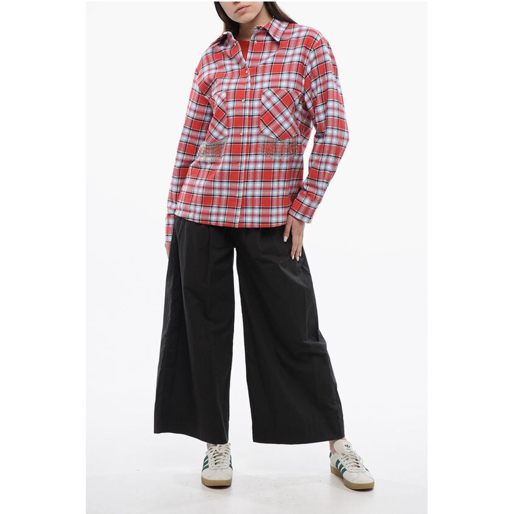 Woolrich Plaid Check Cotton Blend Overshirt with Fringed Details